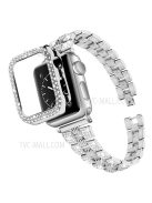 For Apple Watch Series 7 45mm 2-in-1 Design Stainless Steel Rhinestone Thread Watch Strap + Anti-drop Hard PC Watch Case - Silver/Silver