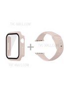 For Apple Watch Series 7 45mm Hard PC Watch Case with Tempered Glass Film + Silicone Watch Band, Size S / M - Apricot