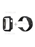 For Apple Watch Series 7 45mm Hard PC Watch Case with Tempered Glass Film + Silicone Watch Band, Size S / M - Black