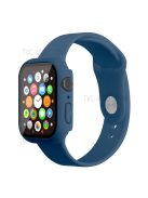 For Apple Watch Series 7 45mm Hard PC Watch Case with Tempered Glass Film + Silicone Watch Band, Size S / M - Blue