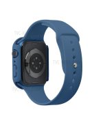 For Apple Watch Series 7 45mm Hard PC Watch Case with Tempered Glass Film + Silicone Watch Band, Size S / M - Blue