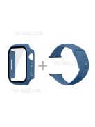 For Apple Watch Series 7 45mm Hard PC Watch Case with Tempered Glass Film + Silicone Watch Band, Size S / M - Blue