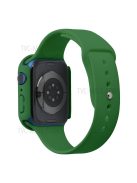 For Apple Watch Series 7 45mm Hard PC Watch Case with Tempered Glass Film + Silicone Watch Band, Size S / M - Dark Green