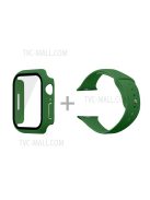 For Apple Watch Series 7 45mm Hard PC Watch Case with Tempered Glass Film + Silicone Watch Band, Size S / M - Dark Green