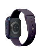 For Apple Watch Series 7 45mm Hard PC Watch Case with Tempered Glass Film + Silicone Watch Band, Size S / M - Dark Purple