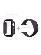 For Apple Watch Series 7 45mm Hard PC Watch Case with Tempered Glass Film + Silicone Watch Band, Size S / M - Dark Purple