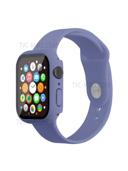 For Apple Watch Series 7 45mm Hard PC Watch Case with Tempered Glass Film + Silicone Watch Band, Size S / M - England Lavender