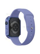 For Apple Watch Series 7 45mm Hard PC Watch Case with Tempered Glass Film + Silicone Watch Band, Size S / M - England Lavender