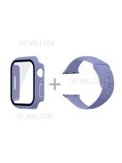 For Apple Watch Series 7 45mm Hard PC Watch Case with Tempered Glass Film + Silicone Watch Band, Size S / M - England Lavender