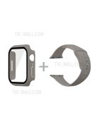 For Apple Watch Series 7 45mm Hard PC Watch Case with Tempered Glass Film + Silicone Watch Band, Size S / M - Grey