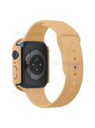 For Apple Watch Series 7 45mm Hard PC Watch Case with Tempered Glass Film + Silicone Watch Band, Size S / M - Khaki