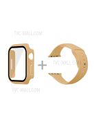 For Apple Watch Series 7 45mm Hard PC Watch Case with Tempered Glass Film + Silicone Watch Band, Size S / M - Khaki