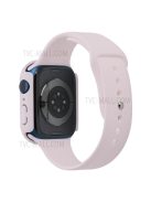 For Apple Watch Series 7 45mm Hard PC Watch Case with Tempered Glass Film + Silicone Watch Band, Size S / M - Lavender