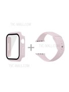 For Apple Watch Series 7 45mm Hard PC Watch Case with Tempered Glass Film + Silicone Watch Band, Size S / M - Lavender