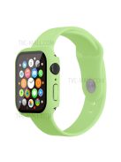 For Apple Watch Series 7 45mm Hard PC Watch Case with Tempered Glass Film + Silicone Watch Band, Size S / M - Light Green