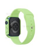 For Apple Watch Series 7 45mm Hard PC Watch Case with Tempered Glass Film + Silicone Watch Band, Size S / M - Light Green