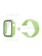 For Apple Watch Series 7 45mm Hard PC Watch Case with Tempered Glass Film + Silicone Watch Band, Size S / M - Light Green