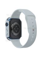 For Apple Watch Series 7 45mm Hard PC Watch Case with Tempered Glass Film + Silicone Watch Band, Size S / M - Light Grey