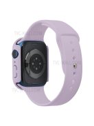 For Apple Watch Series 7 45mm Hard PC Watch Case with Tempered Glass Film + Silicone Watch Band, Size S / M - Light Purple