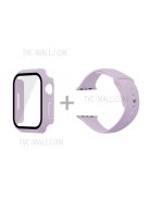 For Apple Watch Series 7 45mm Hard PC Watch Case with Tempered Glass Film + Silicone Watch Band, Size S / M - Light Purple