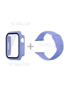 For Apple Watch Series 7 45mm Hard PC Watch Case with Tempered Glass Film + Silicone Watch Band, Size S / M - Lilac