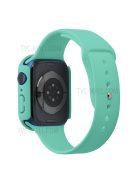 For Apple Watch Series 7 45mm Hard PC Watch Case with Tempered Glass Film + Silicone Watch Band, Size S / M - Mint Green