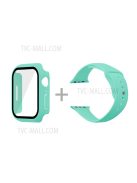 For Apple Watch Series 7 45mm Hard PC Watch Case with Tempered Glass Film + Silicone Watch Band, Size S / M - Mint Green