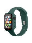 For Apple Watch Series 7 45mm Hard PC Watch Case with Tempered Glass Film + Silicone Watch Band, Size S / M - Olive Green