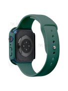 For Apple Watch Series 7 45mm Hard PC Watch Case with Tempered Glass Film + Silicone Watch Band, Size S / M - Olive Green