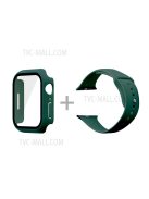 For Apple Watch Series 7 45mm Hard PC Watch Case with Tempered Glass Film + Silicone Watch Band, Size S / M - Olive Green