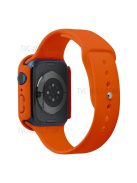 For Apple Watch Series 7 45mm Hard PC Watch Case with Tempered Glass Film + Silicone Watch Band, Size S / M - Orange