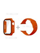 For Apple Watch Series 7 45mm Hard PC Watch Case with Tempered Glass Film + Silicone Watch Band, Size S / M - Orange