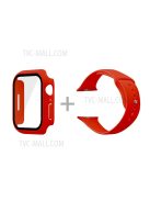 For Apple Watch Series 7 45mm Hard PC Watch Case with Tempered Glass Film + Silicone Watch Band, Size S / M - Red