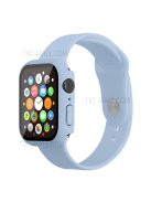 For Apple Watch Series 7 45mm Hard PC Watch Case with Tempered Glass Film + Silicone Watch Band, Size S / M - Sky Blue