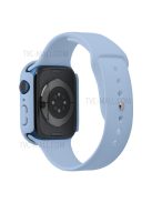 For Apple Watch Series 7 45mm Hard PC Watch Case with Tempered Glass Film + Silicone Watch Band, Size S / M - Sky Blue