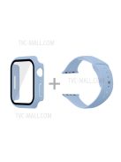 For Apple Watch Series 7 45mm Hard PC Watch Case with Tempered Glass Film + Silicone Watch Band, Size S / M - Sky Blue