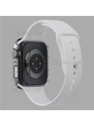 For Apple Watch Series 7 45mm Hard PC Watch Case with Tempered Glass Film + Silicone Watch Band, Size S / M - Transparent