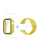 For Apple Watch Series 7 45mm Hard PC Watch Case with Tempered Glass Film + Silicone Watch Band, Size S / M - Yellow