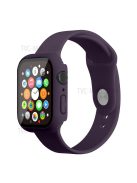 For Apple Watch Series 7 45mm Soft Silicone Watch Band+Hard PC Watch Cover with Tempered Glass Film, Size M / L - Dark Purple