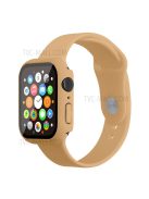 For Apple Watch Series 7 45mm Soft Silicone Watch Band+Hard PC Watch Cover with Tempered Glass Film, Size M / L - Khaki