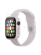 For Apple Watch Series 7 45mm Soft Silicone Watch Band+Hard PC Watch Cover with Tempered Glass Film, Size M / L - Lavender