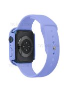 For Apple Watch Series 7 45mm Soft Silicone Watch Band+Hard PC Watch Cover with Tempered Glass Film, Size M / L - Lilac