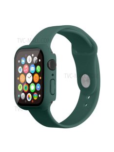   For Apple Watch Series 7 45mm Soft Silicone Watch Band+Hard PC Watch Cover with Tempered Glass Film, Size M / L - Olive Green