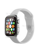 For Apple Watch Series 7 45mm Soft Silicone Watch Band+Hard PC Watch Cover with Tempered Glass Film, Size M / L - Transparent