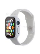 For Apple Watch Series 7 45mm Soft Silicone Watch Band+Hard PC Watch Cover with Tempered Glass Film, Size M / L - White