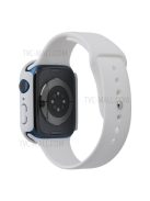 For Apple Watch Series 7 45mm Soft Silicone Watch Band+Hard PC Watch Cover with Tempered Glass Film, Size M / L - White