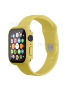 For Apple Watch Series 7 45mm Soft Silicone Watch Band+Hard PC Watch Cover with Tempered Glass Film, Size M / L - Yellow