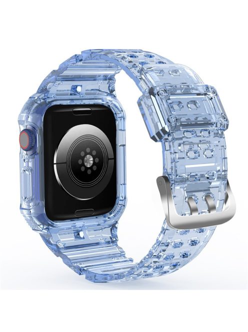 For Apple Watch Series 7 8 9 41mm / Series 7 8 9 45mm TPU Watch Strap with Case - Transparent Blue