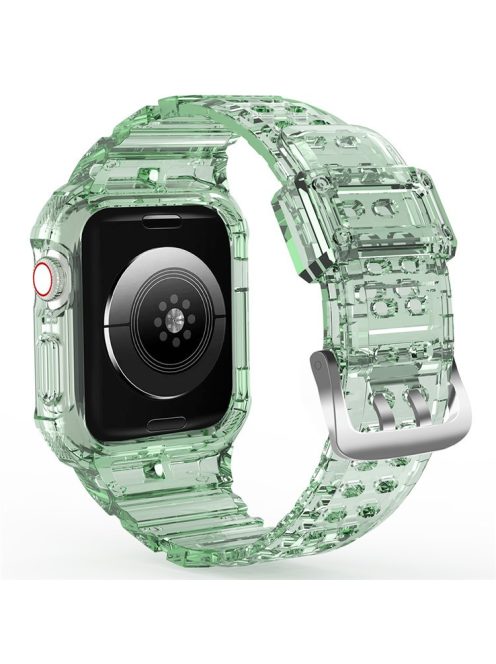 For Apple Watch Series 7 8 9 41mm / Series 7 8 9 45mm TPU Watch Strap with Case - Transparent Green