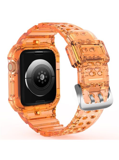 For Apple Watch Series 7 8 9 41mm / Series 7 8 9 45mm TPU Watch Strap with Case - Transparent Orange